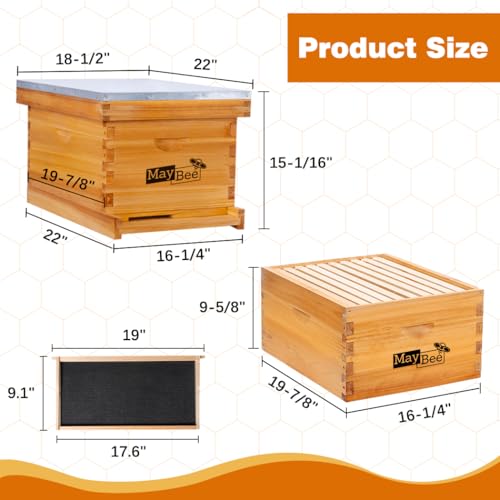Beehive Starter Kit 10-Frame Bee Boxes and Frames Starter Kit Wax Coated Bee Hives and Supplies Starter Kit Including Beekeeping Tools Kit with Beekeeping Veil