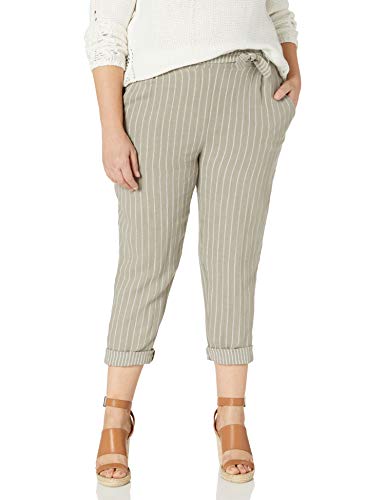 M Made in Italy Women's Plus Size high Waist line Pant, Taupe Combo, 1X