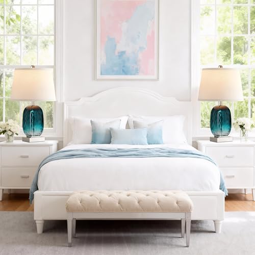 Table Lamp Set of 2 Touch Control, Coastal Teal Blue Glass Bedside Lamp with USB A+C Ports, 3-Way Dimmable Beach Nightstand Lamps with White Fabric Shade for Living Room Bedroom (LED Bulbs Included) - Image 8