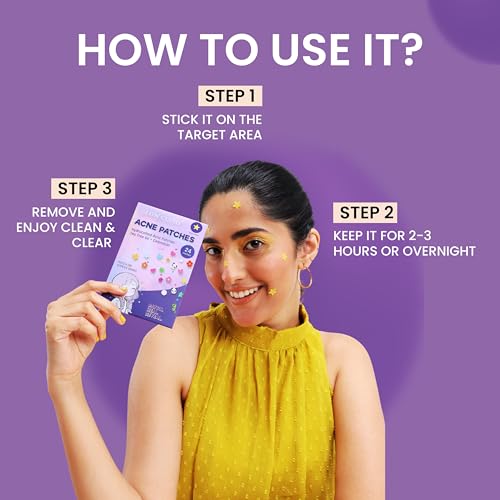 Image of Hydrocolloid Acne Pimple Patch with Tea Tree Oil & Calendula | Fast Healing | Absorbs Pus & Oil | Waterproof & Skin-Friendly Pimple Patches | Yellow Star Shape - 24 Patches.