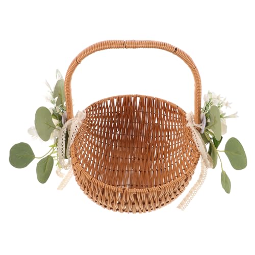 Artibetter Panier à Fleurs Tissé Main en Rotin Synthétique avec Poignée, Résistant la Décoloration Gel, pour Pique-niques et Décorations Rustiques D'extérieur