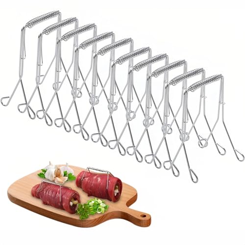 LIUZHUJ 10 Stück Rouladennadeln Klammern Rouladenklammern für Fleischrouladen aus 304 Edelstahl Wiederverwendbar Rindsrouladen Klammern Silberfarben für Kochen von Gemüse und Fleisch