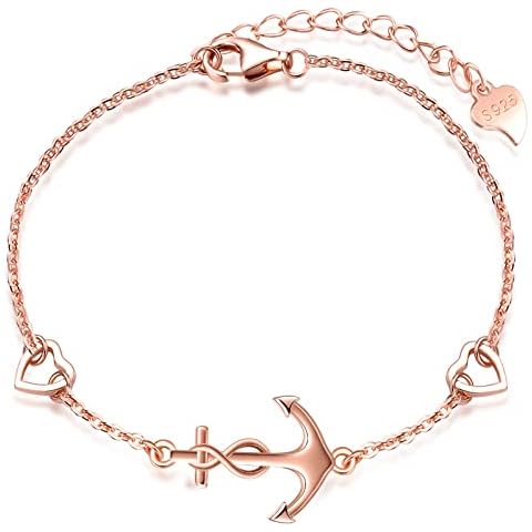 MicLee Bracelet elegant for womens and girls, 925 sterling silver bracelets, Classic Anchor bracelet, link with heart, symbol of courage, protection and strength, adjustable chain, rose gold Cover