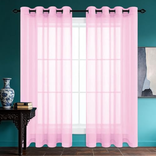 Voile transparent rose 125x245 pour bloquer les regards indiscrets - 2