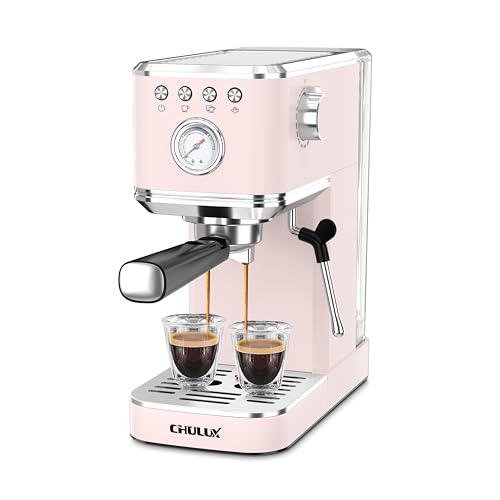 CHULUX Slim Espresso Machine with Milk Frother, 20 Bar Professional Italian Pump Espresso Coffee Machine for Home Cappuccino & Latte Maker, Stainless Steel, Pink