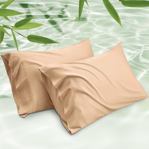 Image of Mush Bamboo Pillow Cover Set of 2 | 400 TC | 100% Bamboo Pillow Cover for Hair & Skin | Breathable, Silky Soft & Envelope Pillowcases for Hot Sleepers & Night Sweats | 17 inchx27 inch (Royal Beige, King)