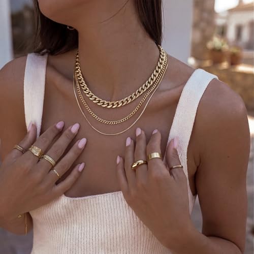 Image of Tewiky Layered Necklaces for Women 14k Gold Plated Chain Necklace Set