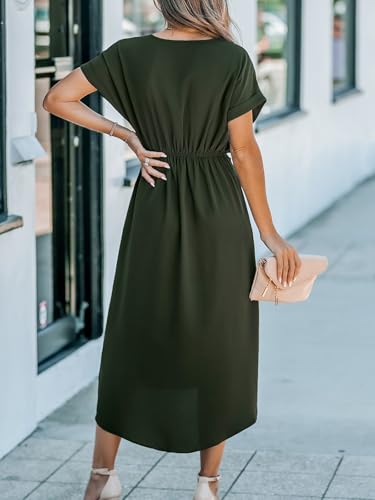 CUPSHE Women's V Neck Wrap Dress Twisted Slit Pleated Waist Tie Short Sleeve Summer Midi Dresses2