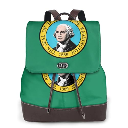 Sac à dos décontracté unisexe noir imprimé drapeau Washington en cuir