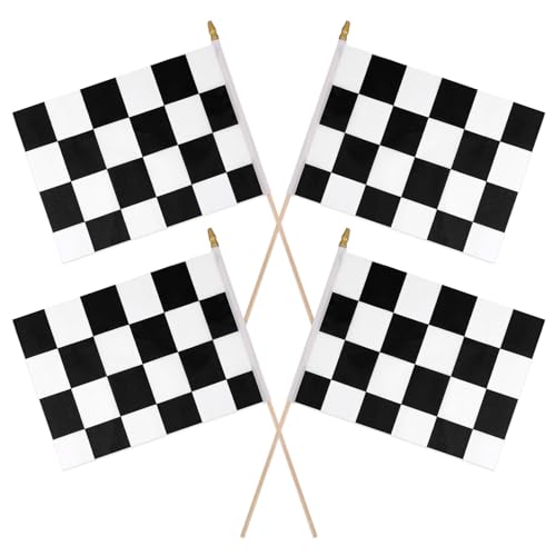 4stk Flagge Rennwagen, 28x20cm Rennflaggen mit Runder Speerspitze Wiederverwendbar Schwarz-Weiße Flaggen Doppelseitiger Druck Karierte Flagge für Dekorationsbedarf bei Sportveranstaltungen