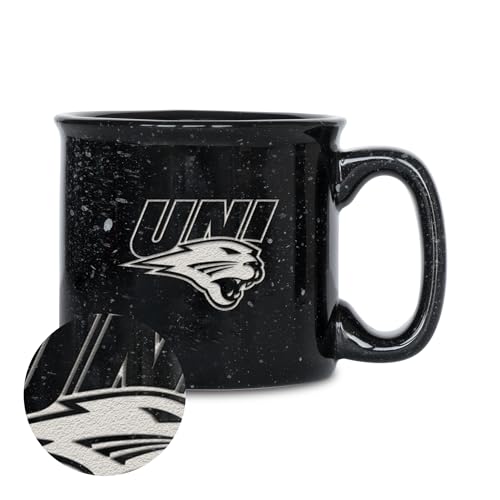 Rico Industries NCAA Northern Iowa Panthers Speckle Black 12oz Laser Engraved Campfire Mug