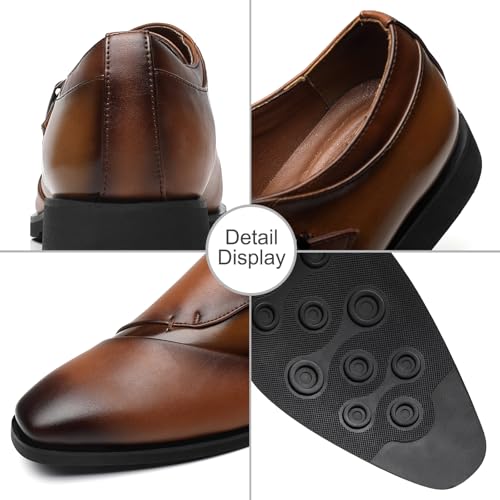Image of SANNAX Monk Strap Men's Dress Loafer Shoes Plain Toe Classic Oxfords Shoes for Formal Business Wedding