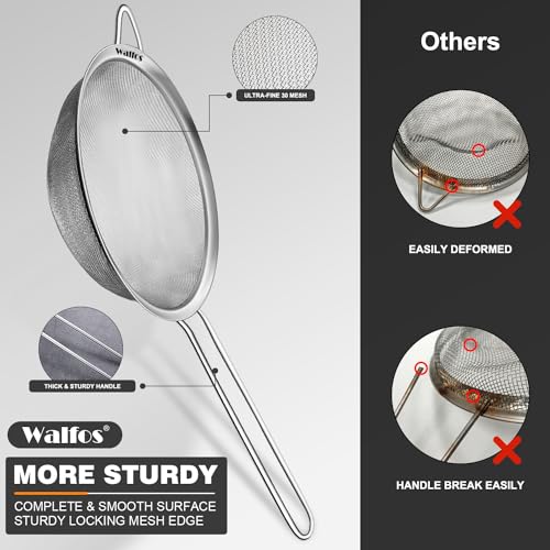 Image of Walfos Greek Yogurt & Curd Maker - 1100ml Fine Mesh Strainer with Lid | Multifunctional Yogurt Filter | Curd Maker for Home | Perfect for Homemade (2.7 inch+4.6 inch+7.8 inch Strainers (3pcs) - Stainless Steel)