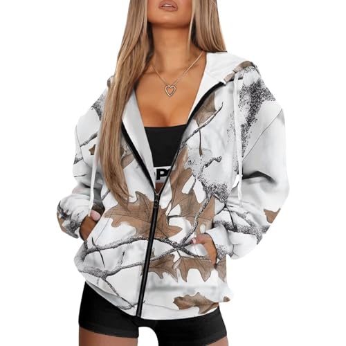 Full Zip Up Hoodies for Women Long Sleeve Track Jackets Loose Sweatshirt Drawstring Pullover Sweaters With Pockets