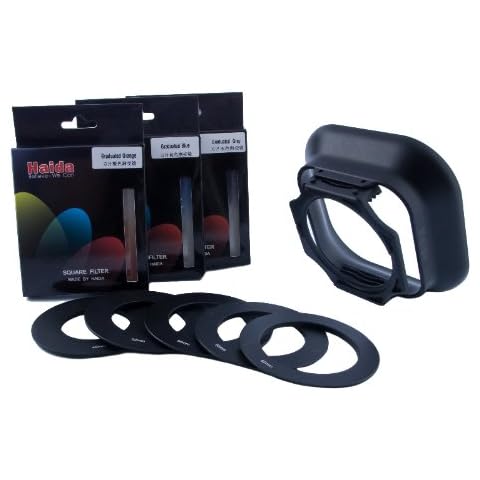 Haida Einschub Verlaufsfilter Set I (Grau, Blau, Orange) in der Größe: 83mm x 95mm - Inkl. Halter, Sonnenblende und Metall Anschlussadapter in 49mm, 52mm, 55mm, 58mm, 62mm Cover