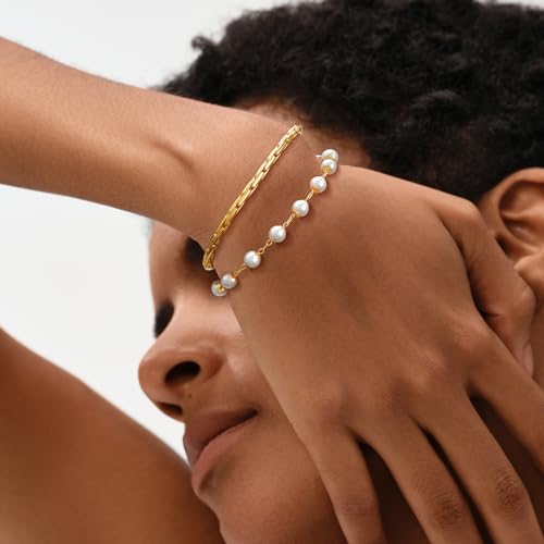 Image of MEVECCO Bracelet for Women 14K Gold Plated Dainty Chain Simple Jewelry Cute Handmade Minimalist for Her