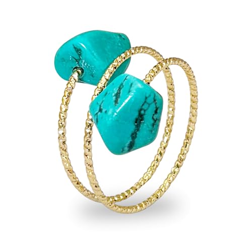 Sunongxin Turquoise Ring, Gold Adjustable Ring with...
