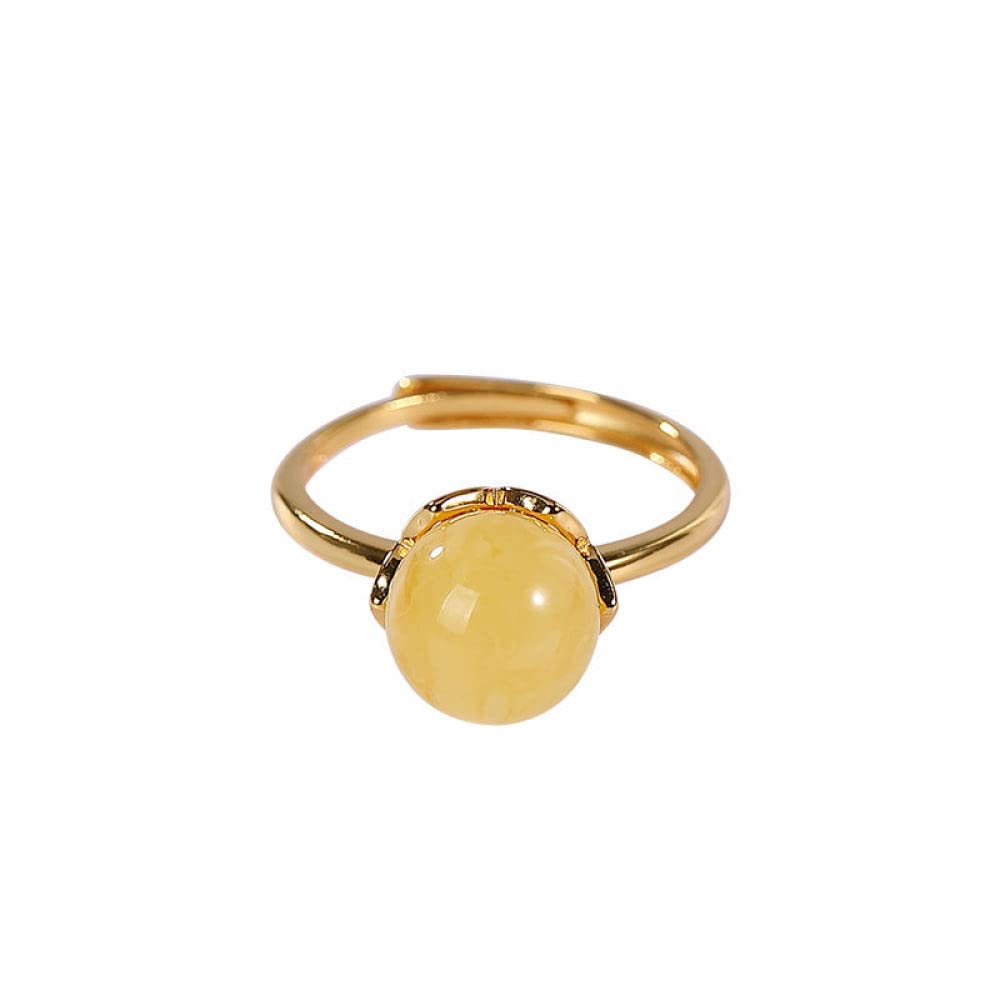 Bague en argent sterling 925 ouverte réglable fleur incrustée de perles d'ambre