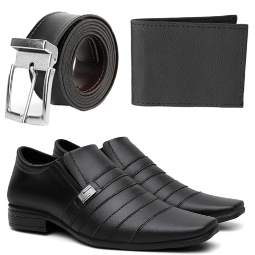 Kit Sapato Social Masculino Confort Verniz Com Carteira + Cinto