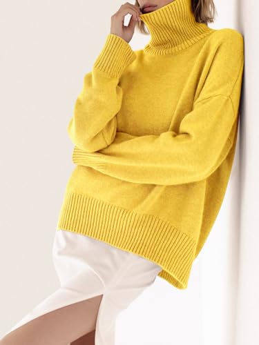 Image of YKR Women's Turtleneck Sweater Chunky Long Sleeve Knitted Pullover High Low Hem Trendy 2026 Fall Winter Basic Jumper Top