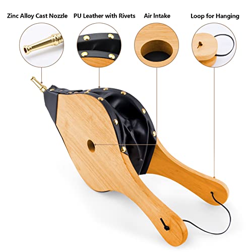 Foedo Fireplace Bellows, 19"X8" Bellows Indoor For Fire Pit Wood Stove Fireplace, Large Wood Air Blower Cast Nozzle , Bellows For Outdoor Camping ( Oak Wood, Large Size) #TOP2