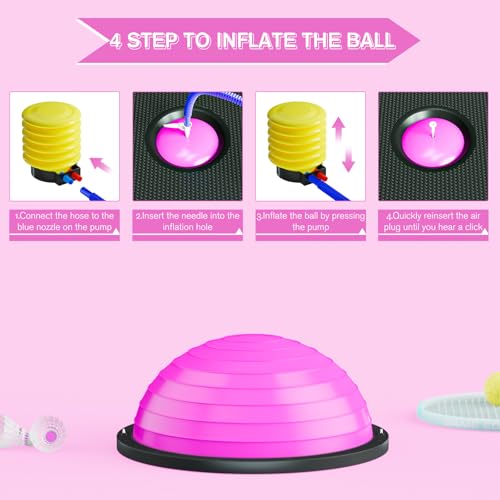 Image of Half Balance Ball Trainer - 23 Inch Half Exercise Ball for Workout, Physical Therapy, Yoga, Home Gym, Core Strength, Stability, Fitness, Balance Training Equipment with Resistance Bands, Foot Pump