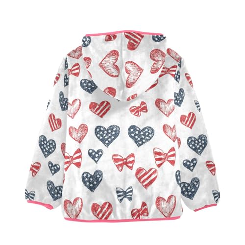 National Flag Bow Heart Girls Fleece Jacket Girls Fall Jacket Girl Coats Zip Up Hoodie Children Sherpa Warm Outerwear 2-10T2