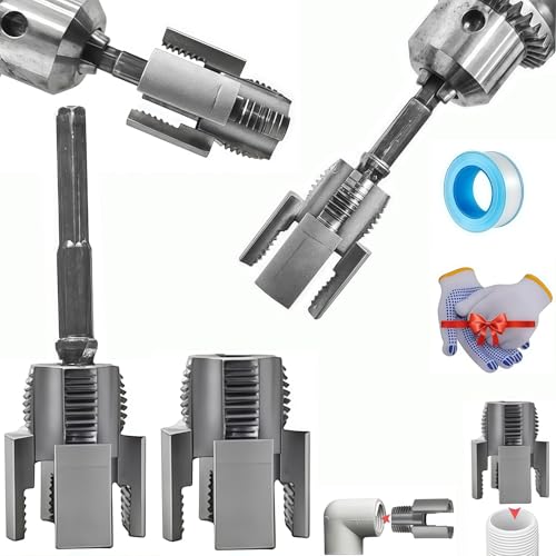 2025 Integrated Internal & External Pipe Threading Tool, Electric Drill Compatible Pvc Pipe Threader Kit, 3/4'' Internal External Rethreading Maker (1/2