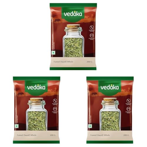 Image of Amazon Brand - Vedaka Fennel Whole | 200 G | Saunf | No Added Colours or Preservatives (Pack of 3)