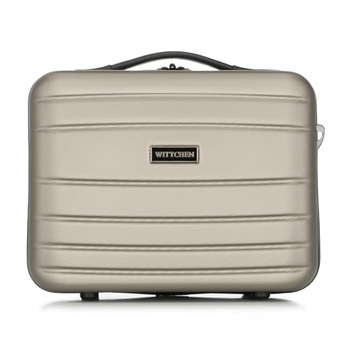 WITTCHEN Valise cosmétique Valise de Voyage en ABS Bagages Trousse de Toilette en ABS Sac cosmétique Femme Homme Étui de Voyage Globe Line Champagne Air France/Easyjet/Ryanair/Transavia France