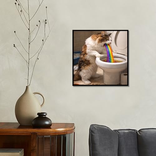 Image of AiYuanzsh 5D Diamond Painting Kits for Adults, Whimsical Fantasy Cat Diamond Art Kits for Adults Beginner, Rainbow DIY Full Drill Round Diamond Painting Colorful Abstract Wall Decor 13.8x13.8 Inch
