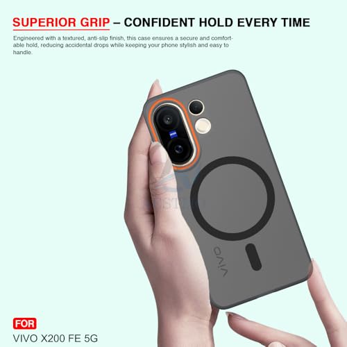 Image of AESTMO Vivo X200 FE 5G Back Cover | Slim Hard Shell | Matte Frosted Hard Back Translucent Back Cover for Vivo X200 FE 5G (Compatible with MagSafe Accessories, Black)