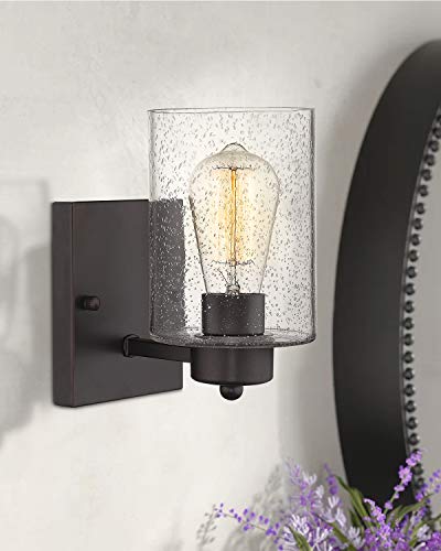 Image of Beionxii Wall Light Fixture | 2 Pack Interior Wall Sconce in Oil Rubbed Bronze with Clear Seeded Glass (8.5 inch H x 4.7 inch W) - MB9002 Series