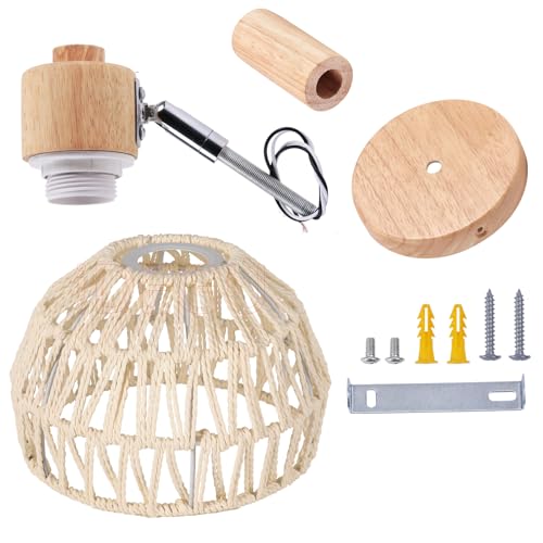 iDEGU 2 Piezas Apliques pared interior, Lámparas de Pared para Dormitorio E27 Iluminación Simple Luz de Pared en Madera Ratán Aplique Regulable para Pasillo Salon Café (15cm, Ratán Blanco) - imagen 6