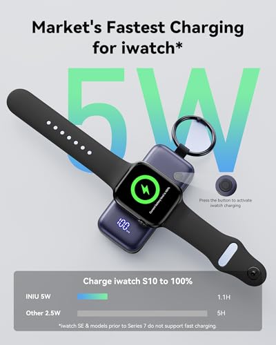 Image of INIU 3-in-1 Portable Charger, 5000mAh Power Bank with Watch Charger & Built-in Cable, Compact 20W Fast Charging Battery Pack, Key Chain & Travel Essential for iPhone 16 15, Apple Watch, AirPods, etc