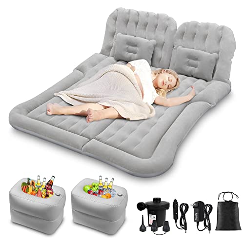Car Air Mattress,Car Bed,SUV Air Mattress Car Camping with Electric Pump and 2 Pillows, Car Inflatable Mattress- Flocking & PVC Surface,Car Sleeping Bed for Home, Outdoor and Travel(Gray)