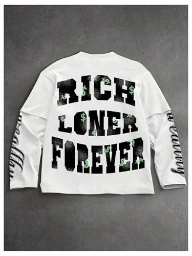 Image of VIPWOLF Men's Number Graphic Long Sleeve Jersey Shirts Oversized Y2K Round Neck 2 in 1 T-Shirts Streetwear Top