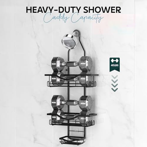 Image of MIORAH Hanging Shower Caddy for Bathroom Aluminium | Bathroom Organiser Without Drill | Bathroom Accessories Storage Organizer Black