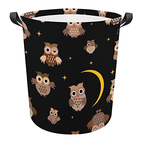 Coffee Owls Stars Crescent Moon in The Night Seamless on Dark Collapsible Waterproof Laundry Hamper, Lightweight Washing Basket Bin Storage Organizer Bucket with Handles for Toys Clothes