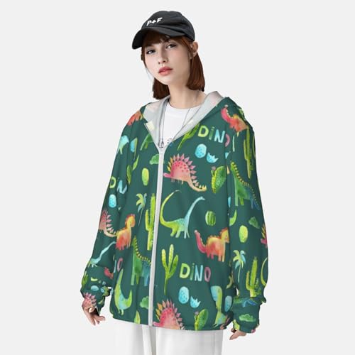 Sun Protection Hoodie Jacket Watercolor Childish Dinosaurs Lightweight Cooling Shirts For Fishing Hiking4