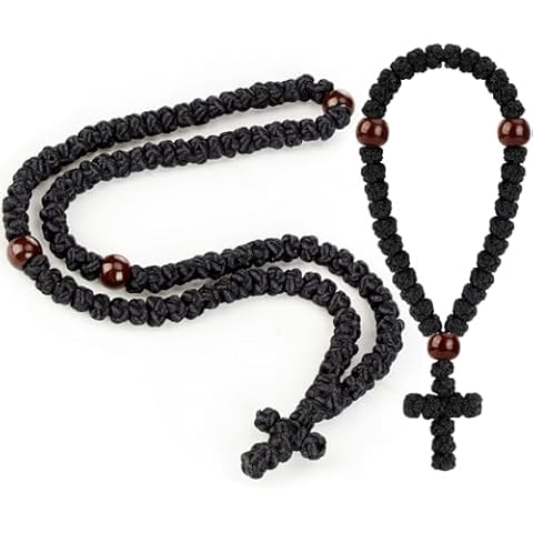 Quelay 2 Pcs Handmade Christian 100 Knot orthodox prayer rope and Christian 33 Knot Orthodox Greek Prayer Rope Protection Blessing Cross Charm Tassel Car Hanging Charm christian Gift(Black,Classic Style) Cover