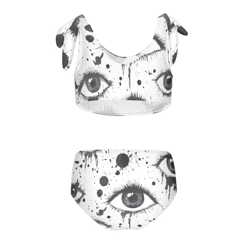 KLL Black and White Evil Eyes Girls Two Pieces Bikini Sets Scoop Neck Swimsuit Swimming Suits Adjustable Shoulder Strap2