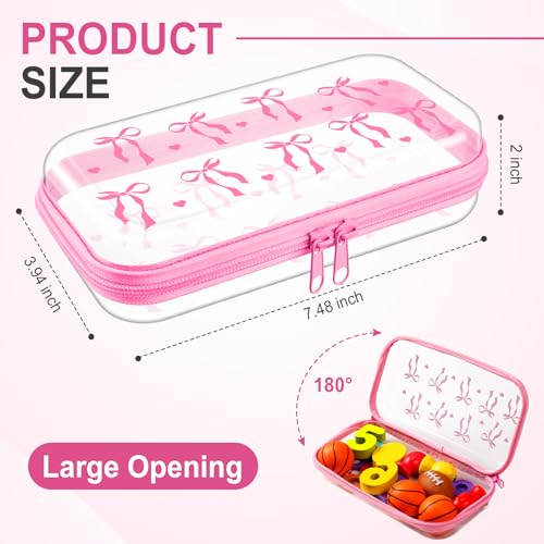 Image of Hoolerry 4 Pcs Pink Bow Clear Hard Zipper Case Cute Coquette Makeup Bags for Women Plastic Transparent Storage Pouch Toiletry Organizers for Travel, Cosmetics, Crafts, Nail Art Supplies