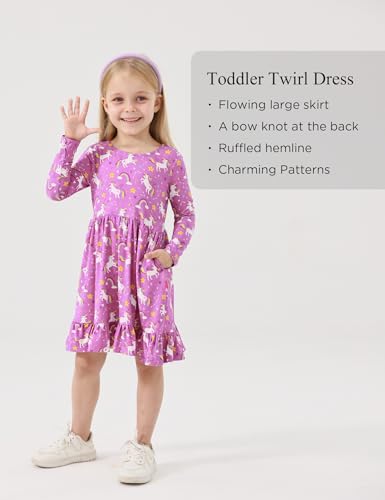 Bamboo Viscose Girls' Dresses Long Sleeve Toddler and Little Kids Twirl Dress2