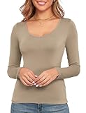 Plus Size Long Sleeve Tops for Women Under Scrubs Workout Light Coffee Baselayer Plus Size Underscrub Dark Academia Slim Stretch Top (Light Coffee X-Large)