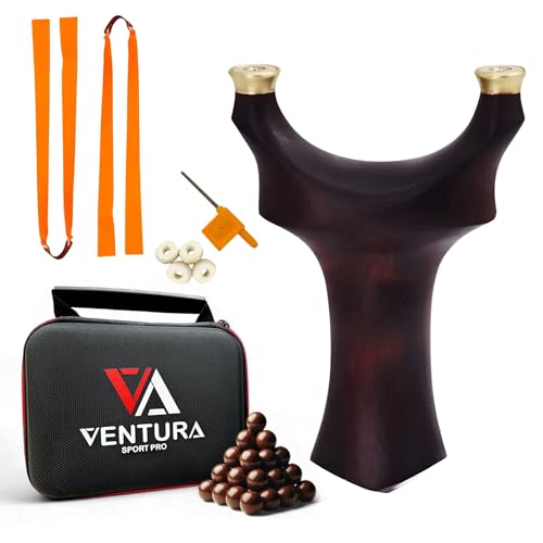 VENTURA SPORT PRO Tirachinas Clásico de Madera + 100 Gramos Munición de Arcilla 9 mm