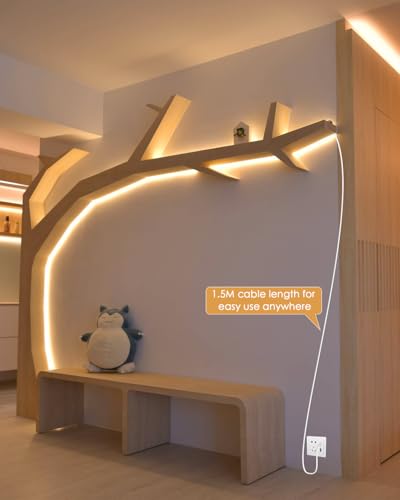 Image of Aclorol COB LED Strip Lights USB Powered 16.4FT /5M 1600Leds Warm White 8mm Width Dimmable COB Tape Light Flexible and Cuttable LED Strip for Bedroom TV Backlight Stairs DIY Lighting CRI85+ 3000K
