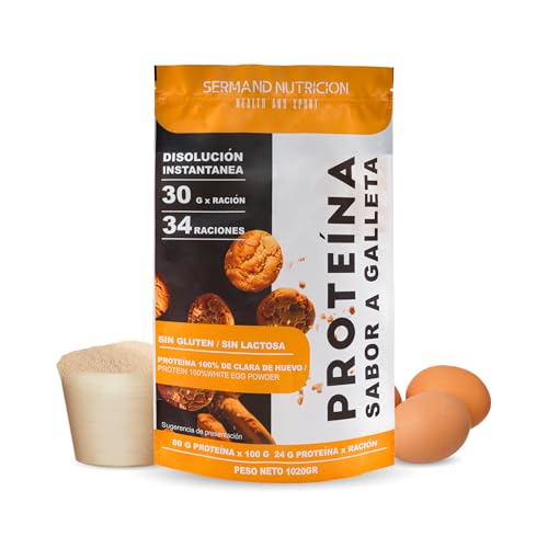 Proteína Instantánea de Clara de Huevo en Polvo de Galleta (1020g) | Proteina en Polvo sin Gluten | Proteinas para Masa Muscular | Proteina sin Lactosa