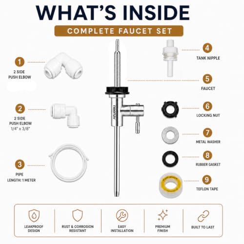 Image of RO Faucet Tap | Stainless Steel Water Purifier Tap with Pipe & Fittings for Cabinet Mount | Leakproof RO Water Tap & RO Tap Extender for Kitchen RO Purifier System (1 /4 Inch Pipe)