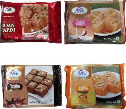 A2B Soan Papdi (Regular,Choculate,Orange,Cocunut) Flavor (Pack of 04 x 250 Gms) (B09HXH6832) Amazon Price History, Amazon Price Tracker